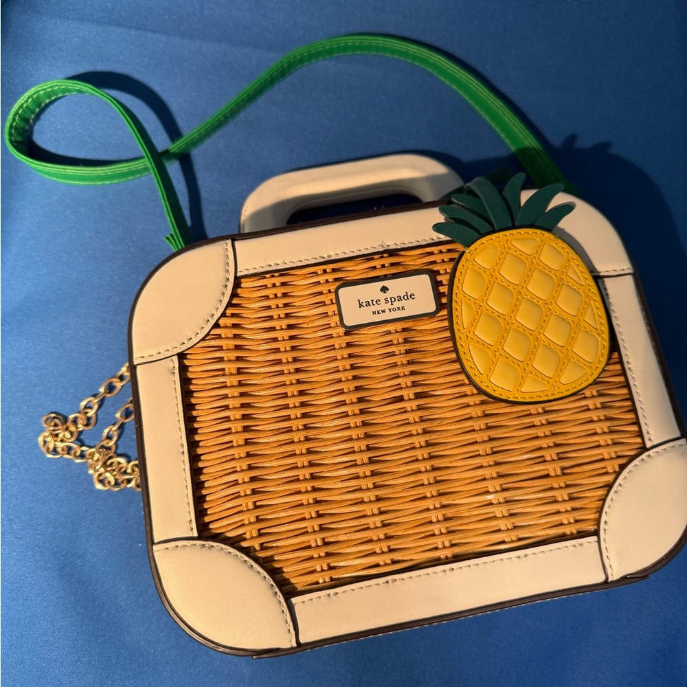 Kate Spade Wicker Crossbody Bag with Pineapple Charm